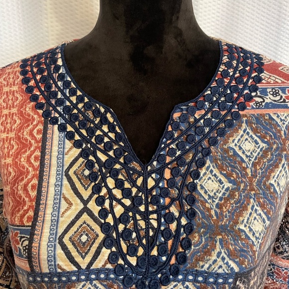 Alfred Dunner v-neck multicolored 3/4 sleeve blouse size petite small - Picture 2 of 7